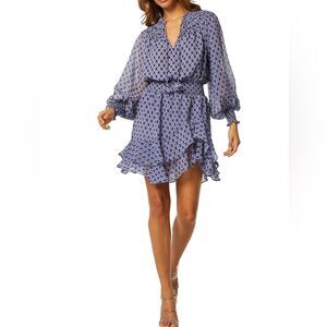 MISA Los Angeles Dress XS Majorelle Lapis Tile Print Almaha  Boho Resort